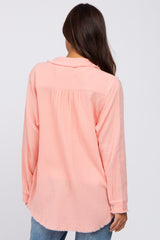 Peach Frayed Hem Button Down Maternity Top