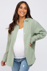 Light Olive Frayed Hem Button Down Maternity Top