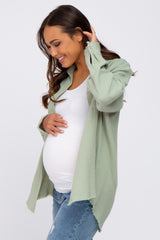 Light Olive Frayed Hem Button Down Maternity Top