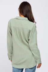 Light Olive Frayed Hem Button Down Maternity Top