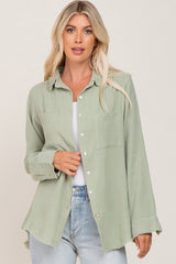 Light Olive Frayed Hem Button Down Maternity Top