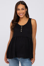 Black Sleeveless Button Front Maternity Top