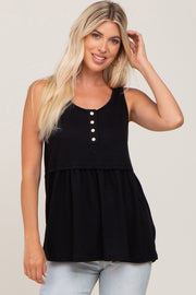 Black Sleeveless Button Front Top