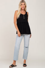 Black Sleeveless Button Front Top