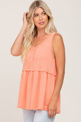 Coral Sleeveless Button Front Top