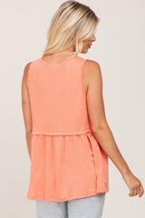 Coral Sleeveless Button Front Top