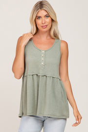 Light Olive Sleeveless Button Front Top