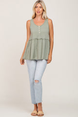 Light Olive Sleeveless Button Front Top