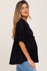 Black Ruffle Accent Babydoll Maternity Top