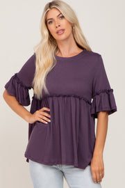 Plum Ruffle Accent Babydoll Top