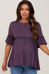 Plum Ruffle Accent Babydoll Maternity Top