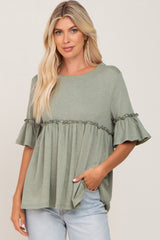 Light Olive Ruffle Accent Babydoll Top