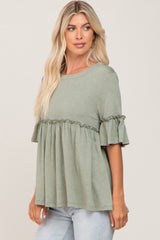 Light Olive Ruffle Accent Babydoll Top