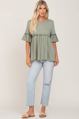 Light Olive Ruffle Accent Babydoll Top