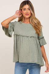 Light Olive Ruffle Accent Babydoll Maternity Top