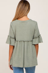 Light Olive Ruffle Accent Babydoll Maternity Top