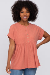 Rust Ribbed Button Front Maternity Top