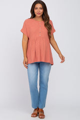 Rust Ribbed Button Front Maternity Top