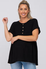 Black Ribbed Button Front Maternity Top