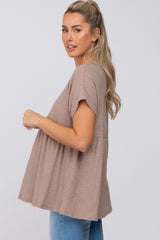 Taupe Ribbed Button Front Maternity Top