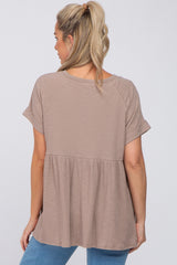 Taupe Ribbed Button Front Maternity Top