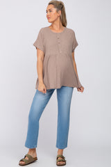 Taupe Ribbed Button Front Maternity Top