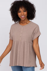 Taupe Ribbed Button Front Maternity Top