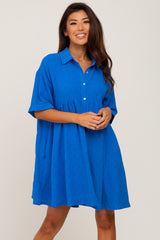 Royal Blue Button Up Cuff Sleeve Dress