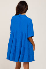 Royal Blue Button Up Cuff Sleeve Dress