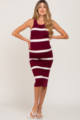 Burgundy Striped Sleeveless Sweater Maternity Midi Dress