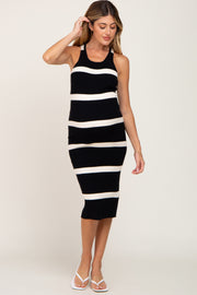 Black Striped Sleeveless Sweater Maternity Midi Dress