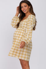 Mustard Plaid Long Sleeve Maternity Dress