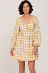 Mustard Plaid Long Sleeve Dress