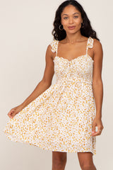 Yellow Floral Smocked Ruffle Strap Maternity Mini Dress