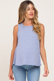 Blue Basic Heathered Maternity Tank Top