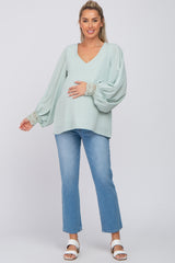 Mint Long Sleeve Crochet Lace Maternity Blouse