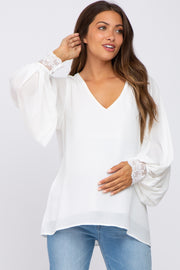 White Long Sleeve Crochet Lace Maternity Blouse