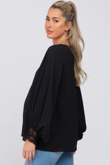 Black Long Sleeve Crochet Lace Maternity Blouse