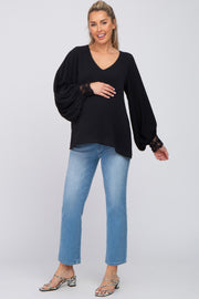 Black Long Sleeve Crochet Lace Maternity Blouse