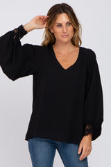 Black Long Sleeve Crochet Lace Maternity Blouse