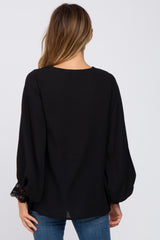 Black Long Sleeve Crochet Lace Blouse