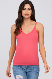 Coral Ribbed V-Neck Maternity Tank Top