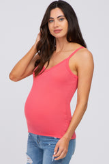 Coral Ribbed V-Neck Maternity Tank Top