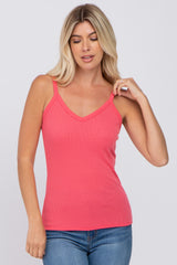 Coral Ribbed V-Neck Maternity Tank Top