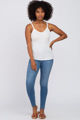 Ivory Ribbed V-Neck Tank Top