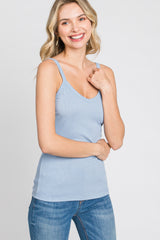 Light Blue Ribbed V-Neck Tank Top