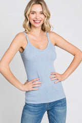 Light Blue Ribbed V-Neck Tank Top