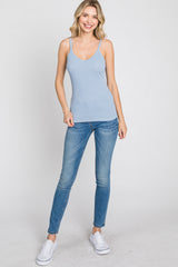 Light Blue Ribbed V-Neck Tank Top