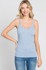 Light Blue Ribbed V-Neck Tank Top