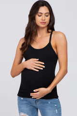 Black Ribbed Racerback Maternity Tank Top